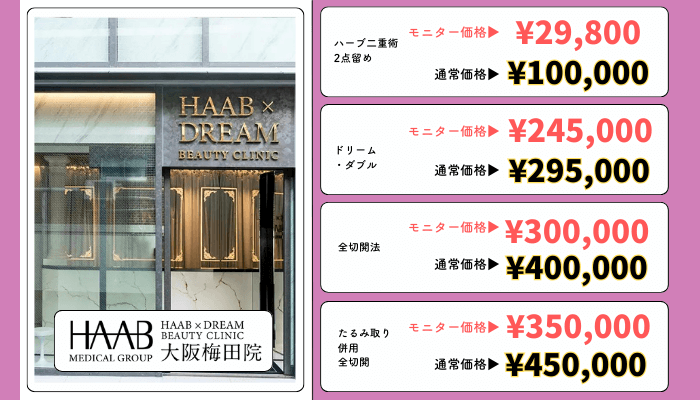 HAABドリームビューティー-クリニック大阪二重整形料金