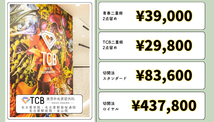 TCB東京中央美容外科名古屋・栄二重整形料金