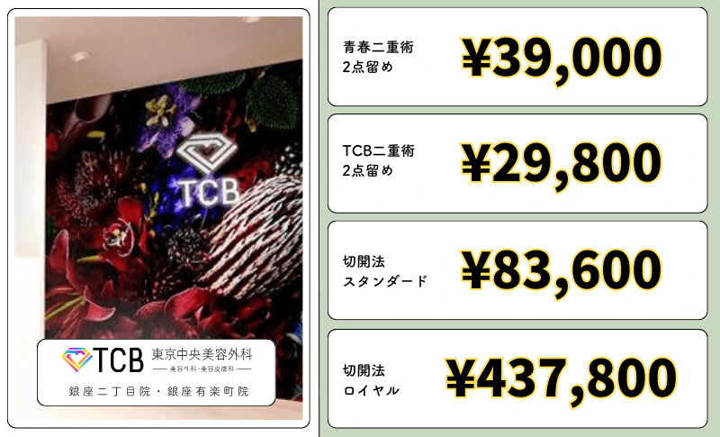 TCB東京中央美容外科銀座二重整形料金