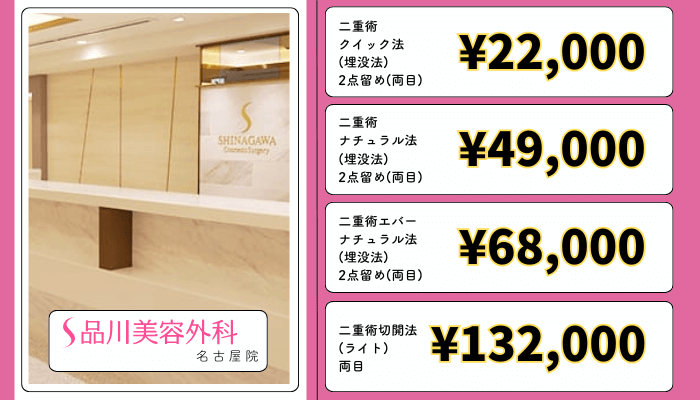 品川美容外科-名古屋・栄二重整形料金