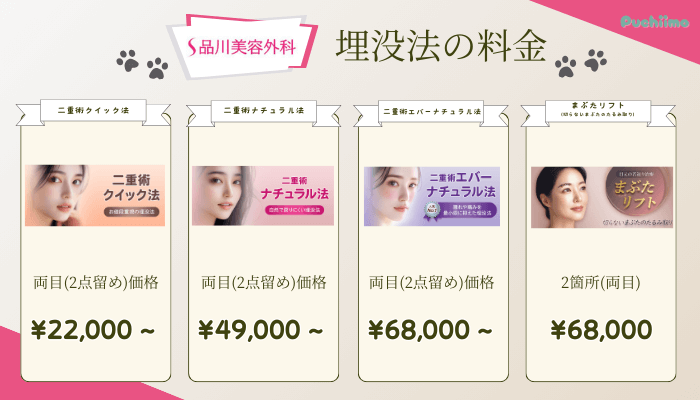 品川美容外科の埋没法料金