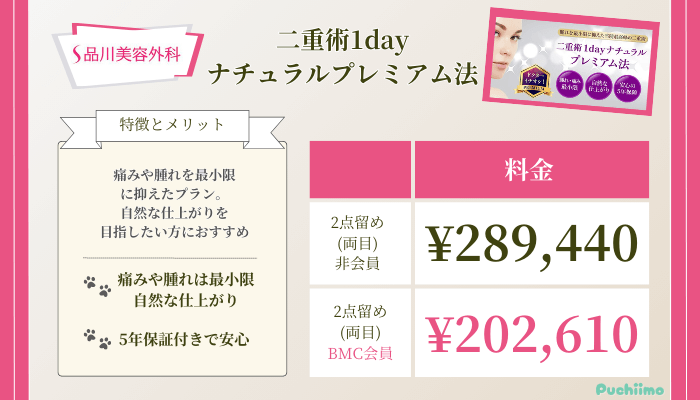 品川美容外科二重術1dayナチュラルプレミアム法料金