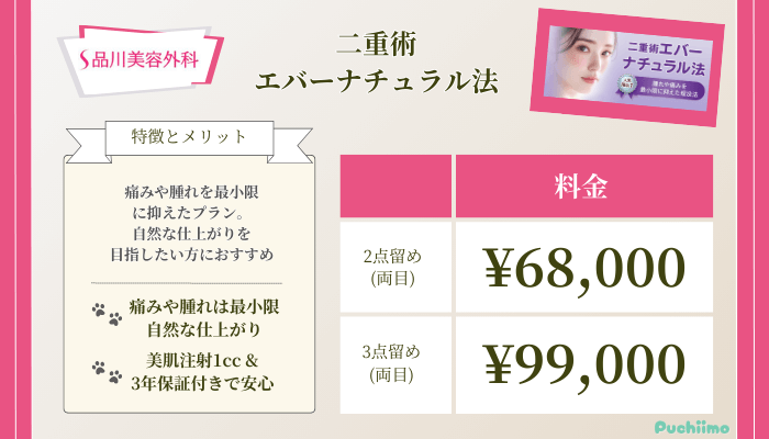 品川美容外科二重術エバーナチュラル法料金