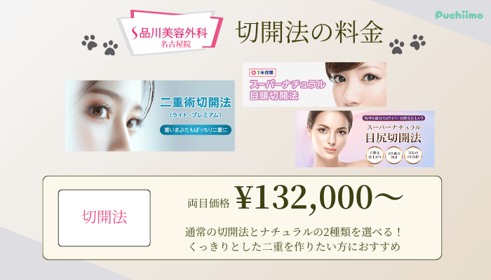 品川美容外科名古屋二重切開法料金