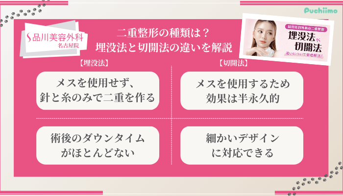 品川美容外科名古屋二重埋没法と切開法との違い