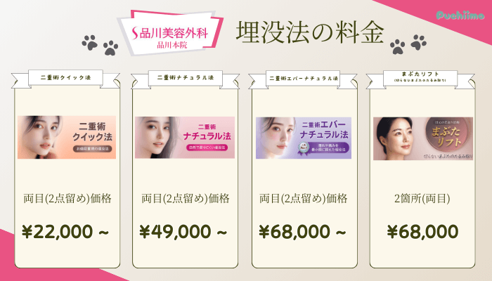 品川美容外科品川の埋没法料金