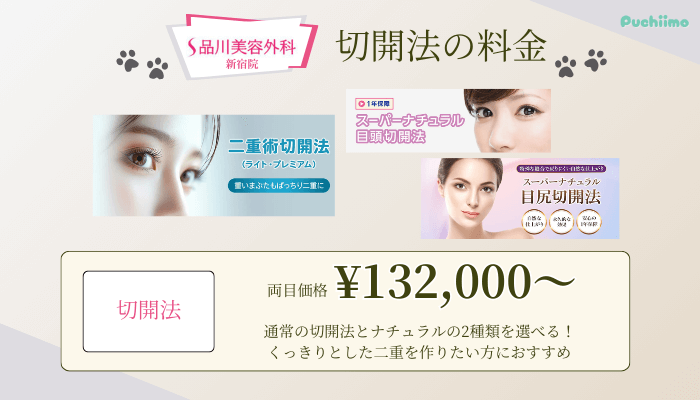 品川美容外科新宿二重切開法料金