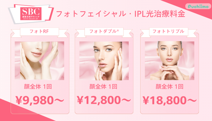 SBCフォトフェイシャル・IPL光治療料金