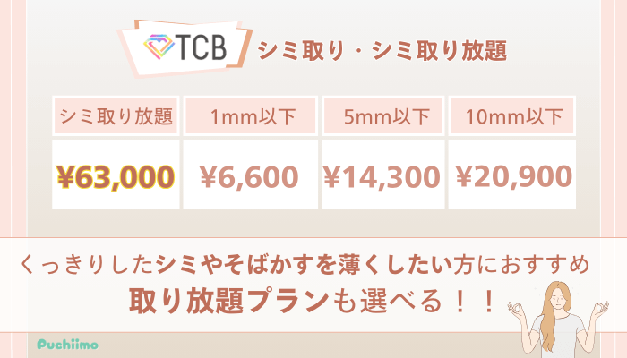 TCBピコレーザーシミ取り・シミ取り放題の料金