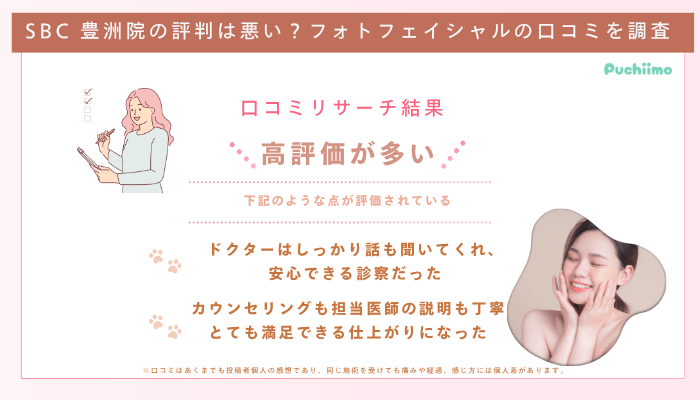 SBC豊洲フォトフェイシャル口コミ評判