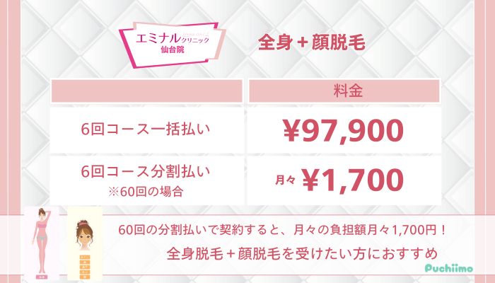 エミナルクリニック仙台全身顔脱毛料金