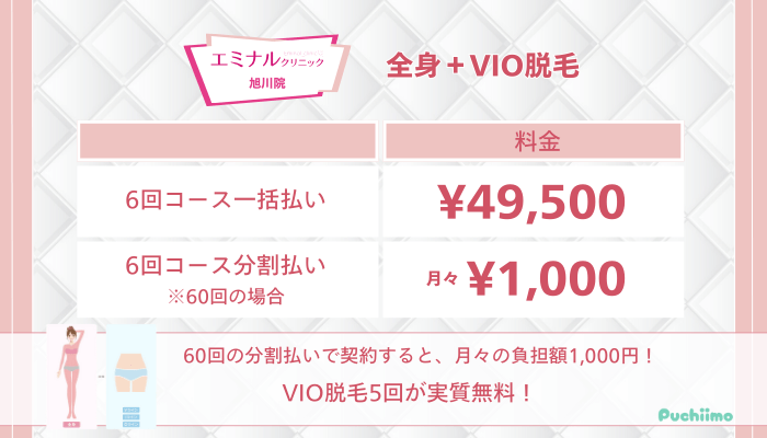 エミナルクリニック旭川全身VIO脱毛料金