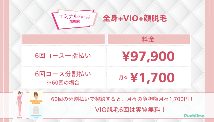 エミナルクリニック旭川全身VIO顔脱毛料金