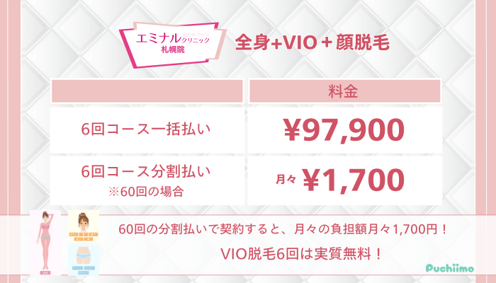 エミナルクリニック札幌全身＋VIO＋顔脱毛