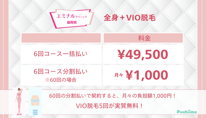 エミナルクリニック盛岡全身VIO脱毛料金