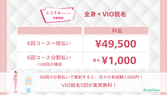 エミナルクリニック宇都宮全身VIO脱毛料金