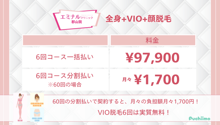 エミナルクリニック郡山全身VIO顔脱毛料金