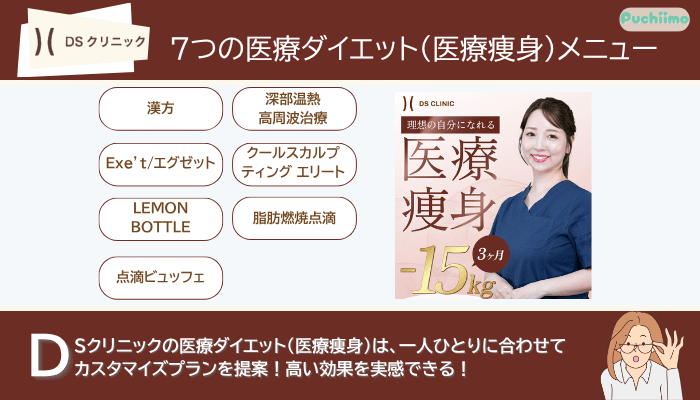 DSクリニックで実施している7つの医療ダイエット医療痩身メニュー