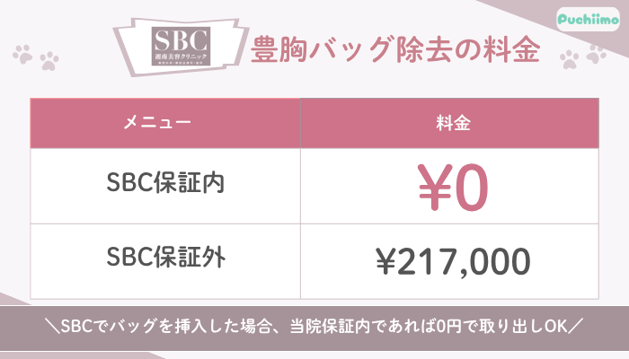 SBC-豊胸バッグ除去の料金