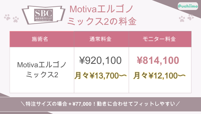 SBC豊胸Motivaエルゴノミックス2料金