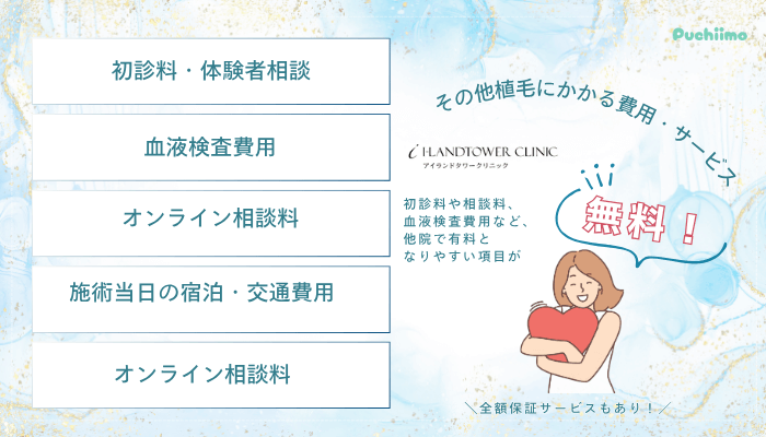 アイランドタワークリニックFAGAその他植毛にかかる費用・サービス一覧