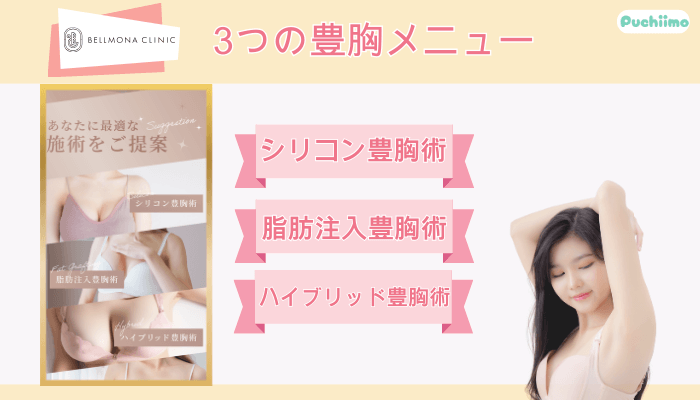 ベルモナクリニック3つの豊胸メニュー