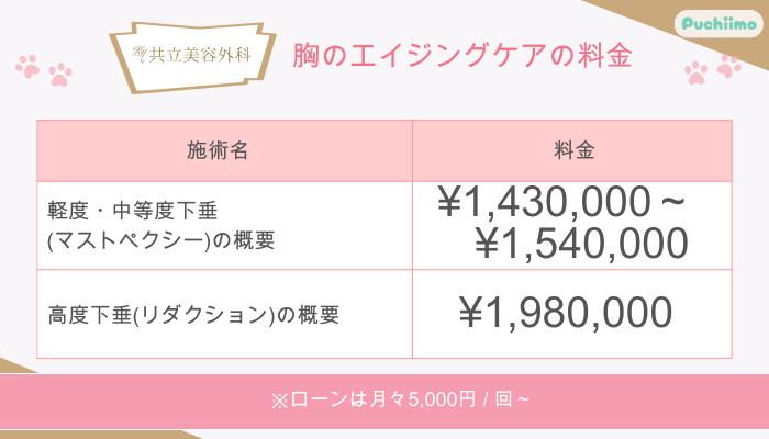 共立美容外科胸のエイジングケア料金