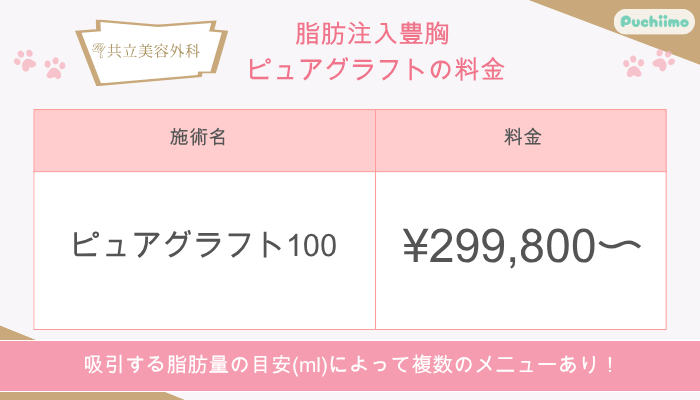 共立美容外科脂肪注入豊胸ピュアグラフト料金