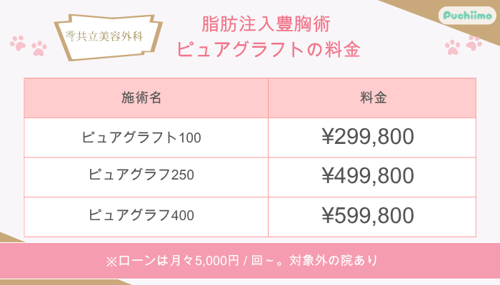 共立美容外科脂肪注入豊胸術-ピュアグラフト料金