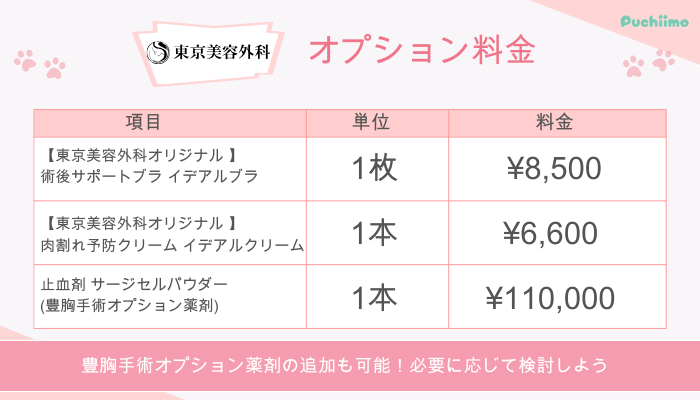 東京美容外科豊胸オプション料金