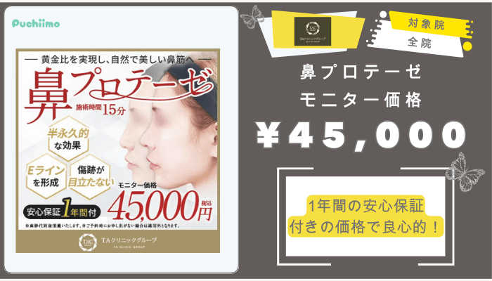 TAクリニック鼻整形鼻プロテーゼモニター価格45000円