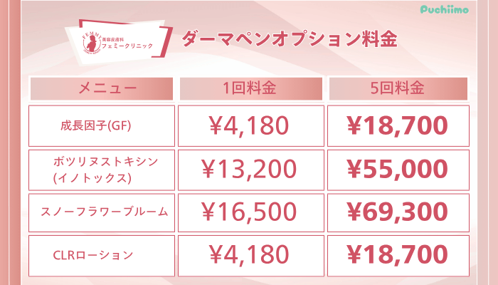 フェミークリニックダーマペンオプション料金