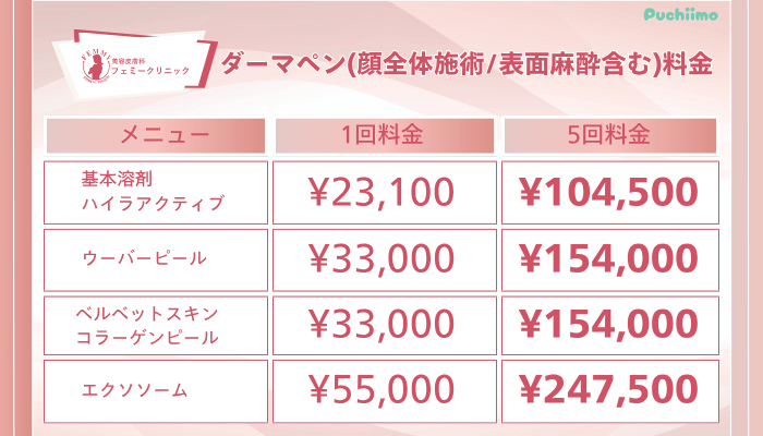 フェミークリニックダーマペン顔全体施術_表面麻酔含む料金