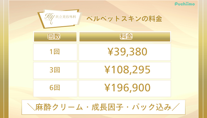 共立美容外科ダーマペンベルベットスキンの料金