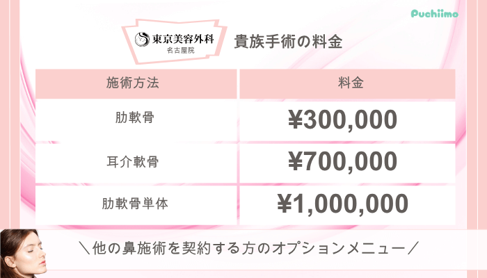 東京美容外科名古屋鼻整形貴族手術料金