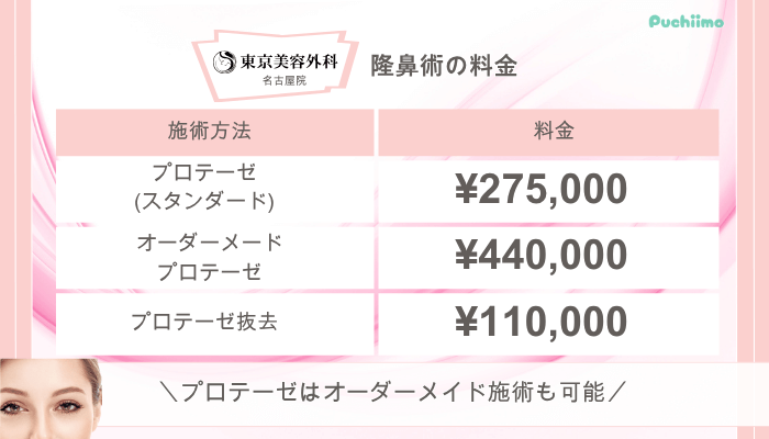 東京美容外科名古屋鼻整形隆鼻術料金