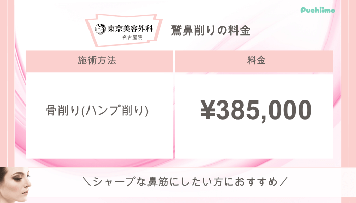 東京美容外科名古屋鼻整形鷲鼻削り料金