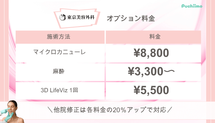 東京美容外科鼻整形オプション料金