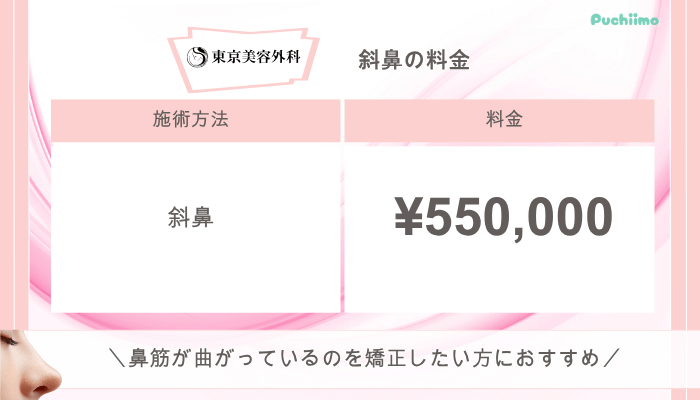 東京美容外科鼻整形斜鼻料金