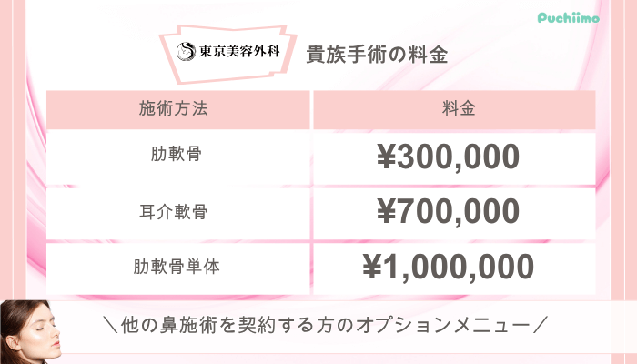 東京美容外科鼻整形貴族手術料金
