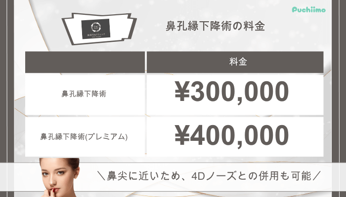 銀座TAクリニック鼻整形鼻孔縁下降術料金