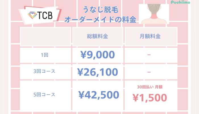 TCB医療脱毛うなじ脱毛オーダーメイド料金