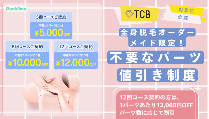 TCB医療脱毛全身脱毛オーダーメイド限定！不要なパーツ値引き制度