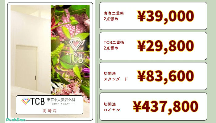 TCB東京中央美容外科高崎比較二重整形料金