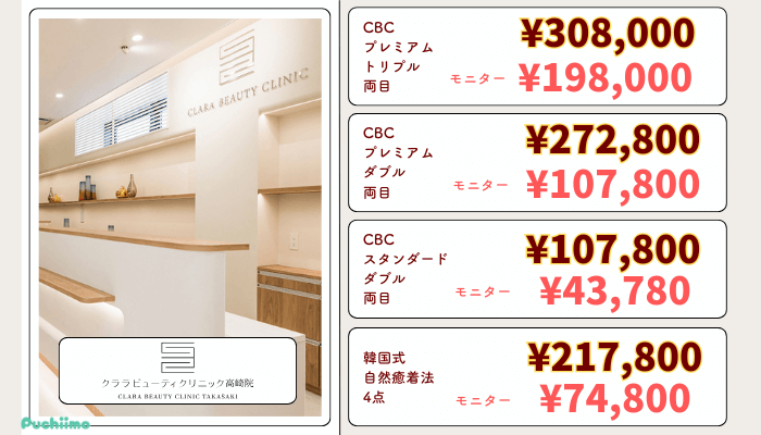 クララビューティクリニック高崎二重整形比較料金