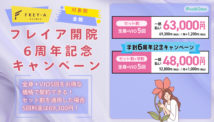 フレイアクリニック医療脱毛フレイア開院6周年記念キャンペーン
