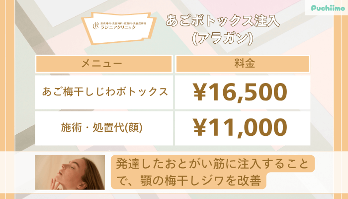 ラジニアクリニックあごボトックス注入アラガン