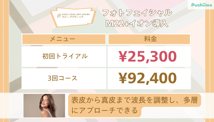 ラジニアクリニックフォトフェイシャルM22イオン導入