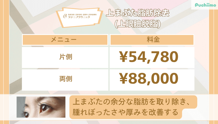 ラジニアクリニック上まぶた脂肪除去上眼瞼脱脂