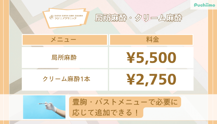 ラジニアクリニック局所麻酔・クリーム麻酔バスト